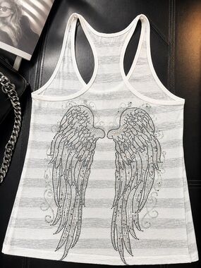 Yvette Mandell Y2K Rhinestone Angel Wings Racerback Tank XS